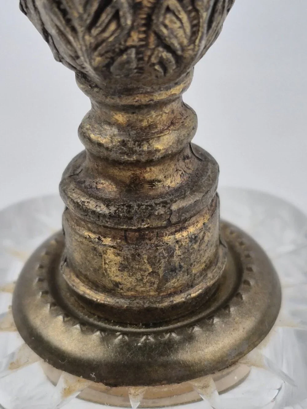 Vintage Hand-Cut Lead Crystal Dinner Bell Ornate Pewter Handle